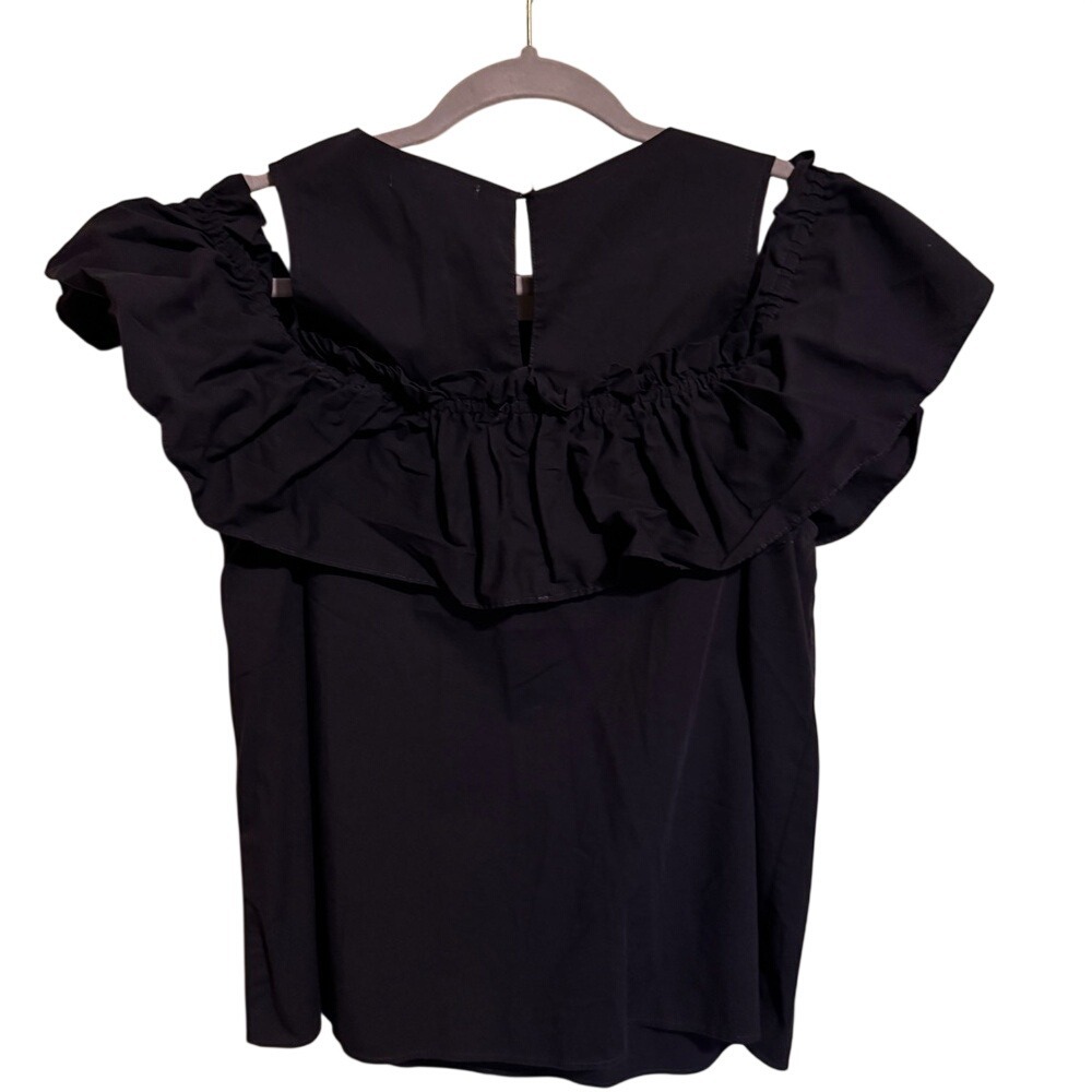Copper Key Women Black Cold Shoulder Ruffle Top‎ Tunic Size L